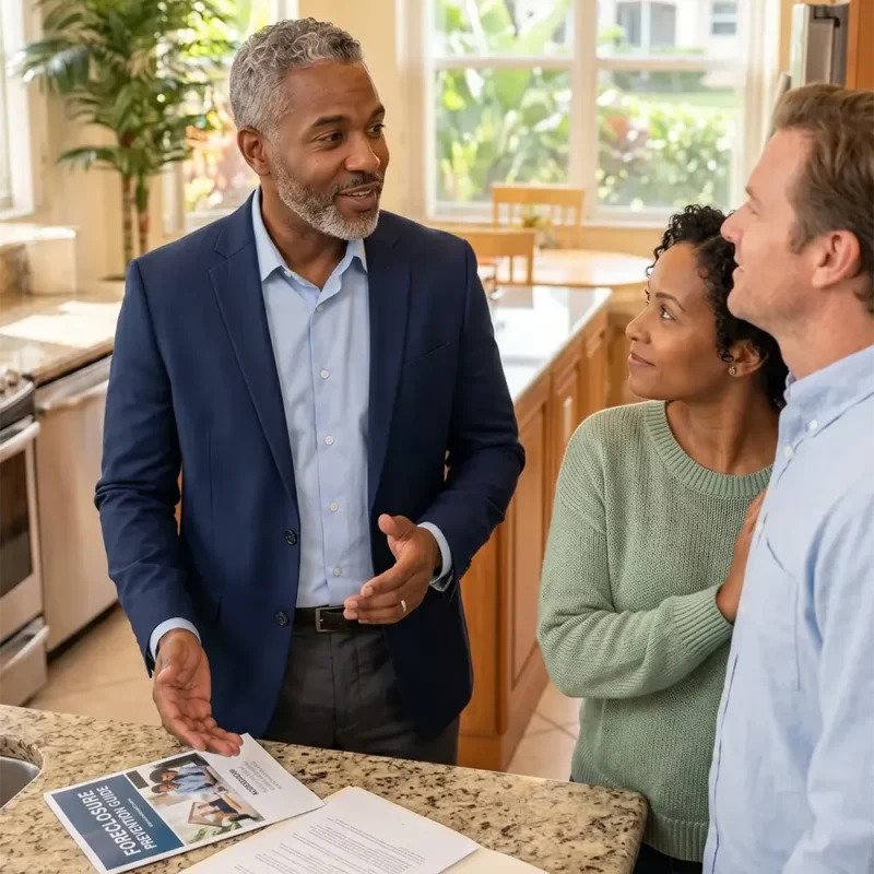Broward foreclosure realtor reviewing property options with homeowners facing foreclosure and HOA liens