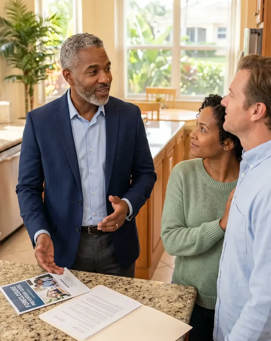 Broward foreclosure realtor reviewing property options with homeowners